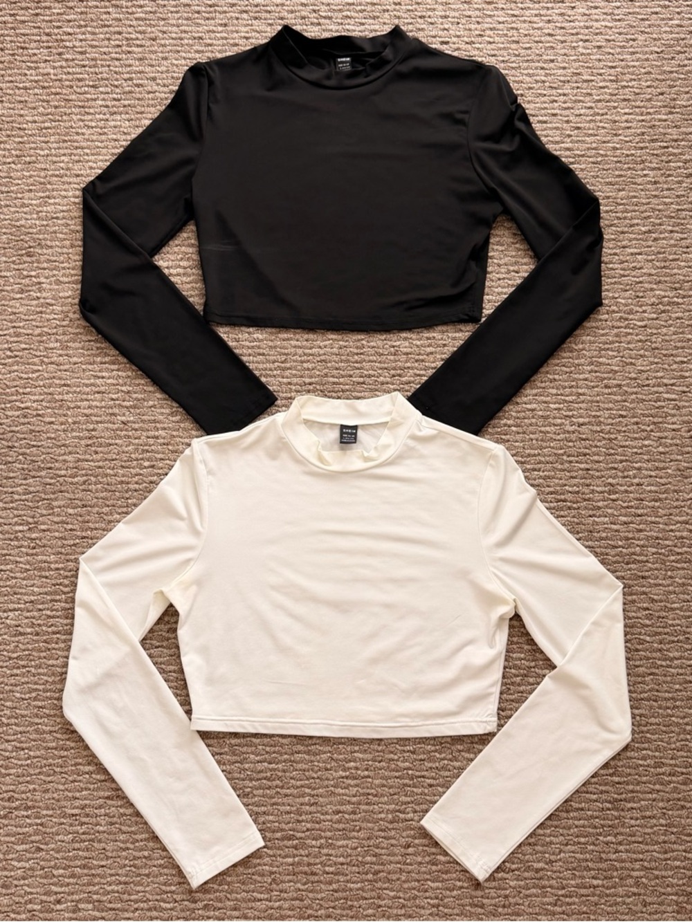 Mock Neck Long Sleeve Crop Top - Black & White Set